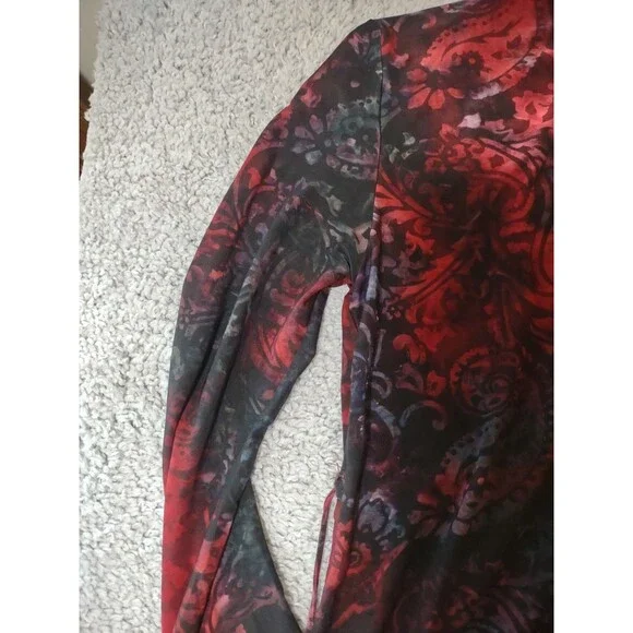 Vintage Y2K XL Red Black Whimsygoth Goth Tunic Front Tie Stretchy Long - Picture 14 of 16